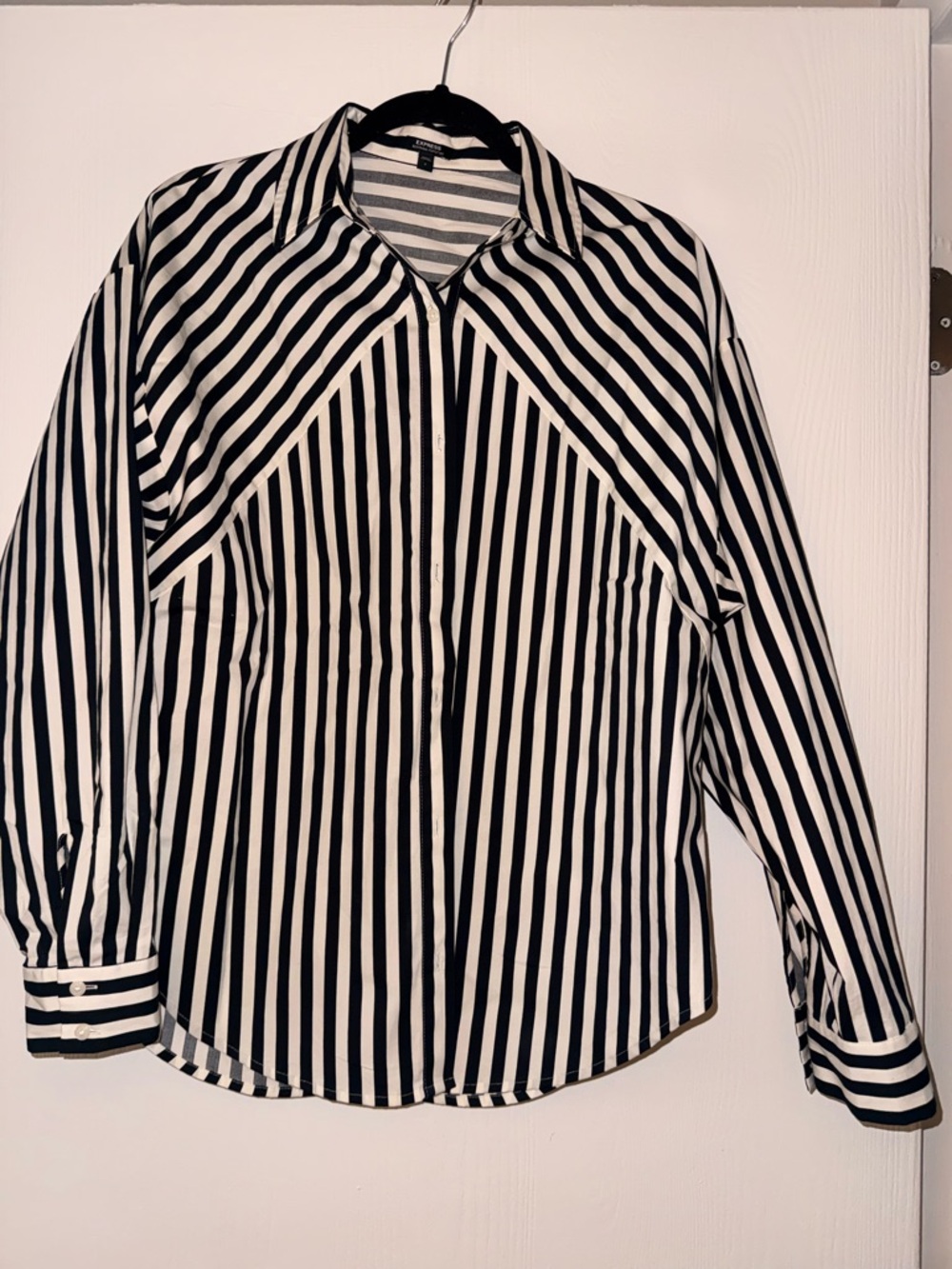 Express Black and White Striped Button-Down Shirt